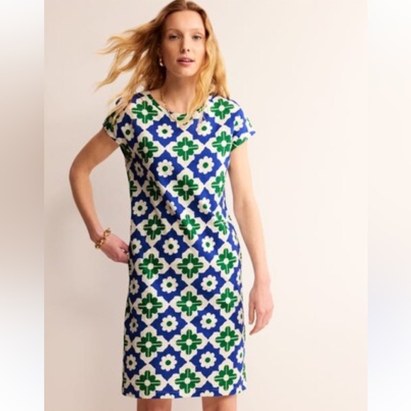BODEN  Leah Women's 6R Green Floral Printed Short Sleeve Cotton T-Shirt Dress - Picture 1 of 8